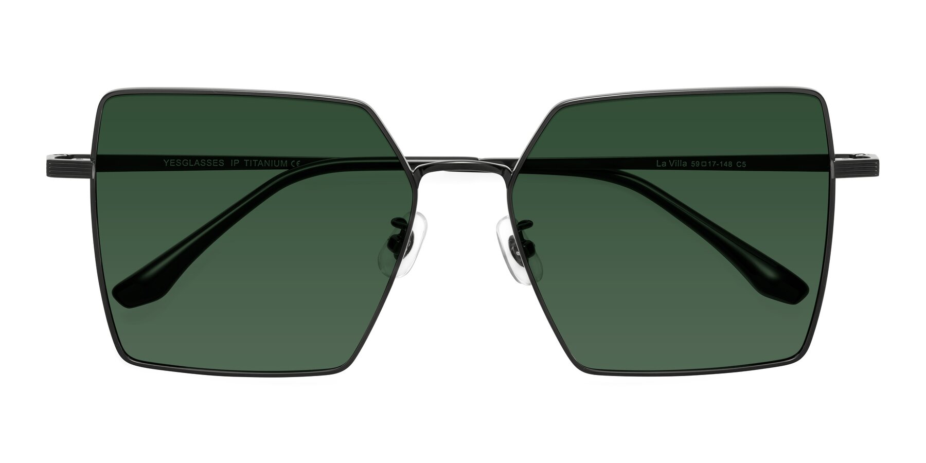 Folded Front of La Villa in Black with Green Tinted Lenses