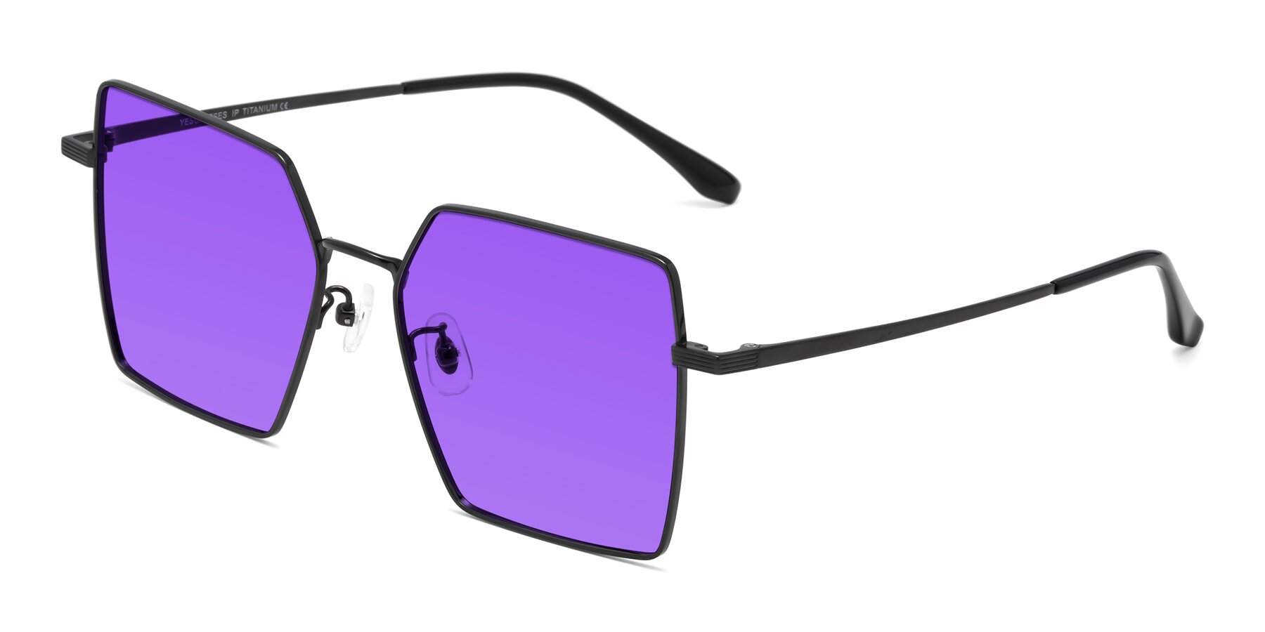 Angle of La Villa in Black with Purple Tinted Lenses