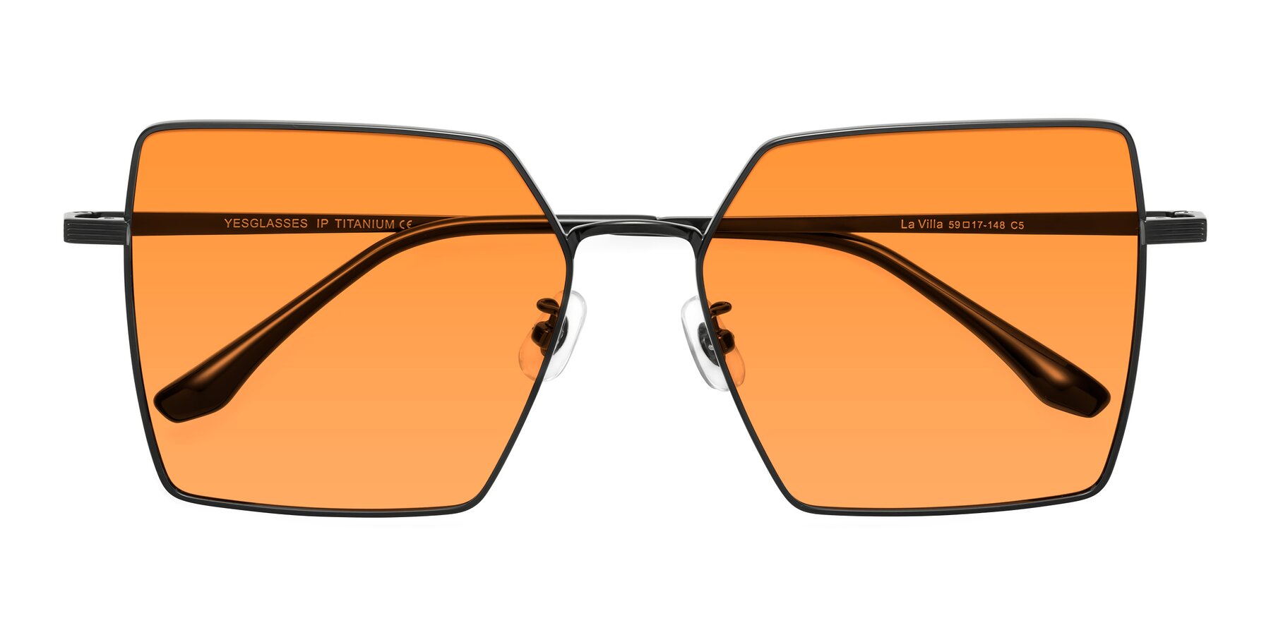 Folded Front of La Villa in Black with Orange Tinted Lenses