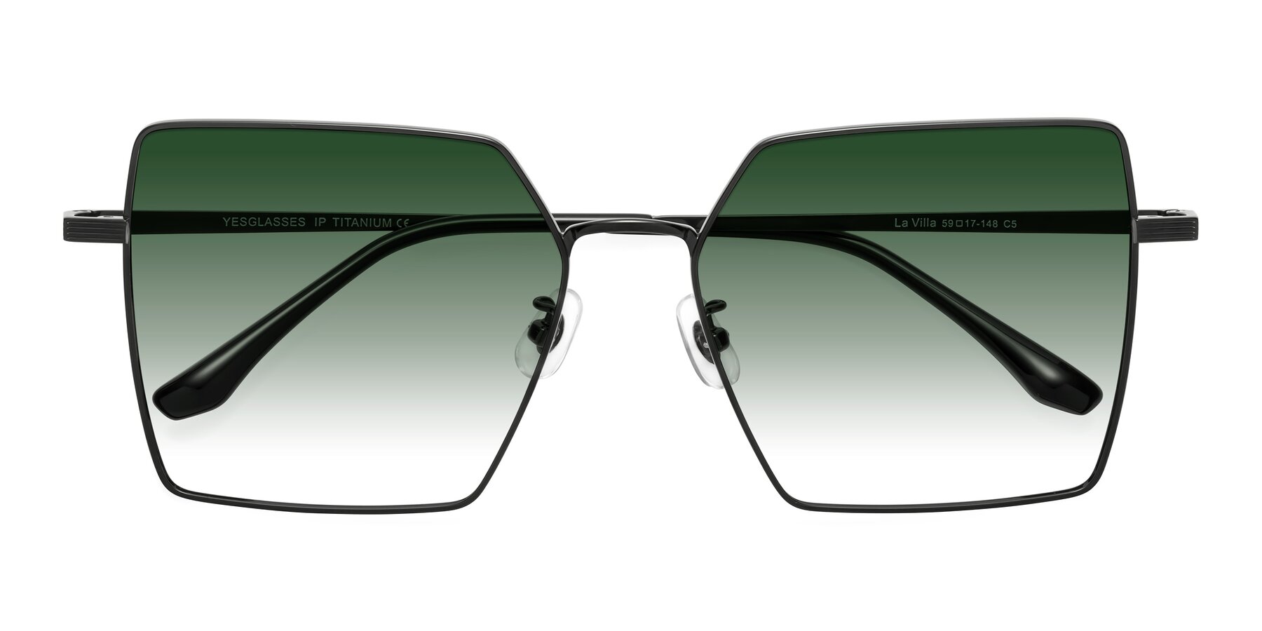 Folded Front of La Villa in Black with Green Gradient Lenses
