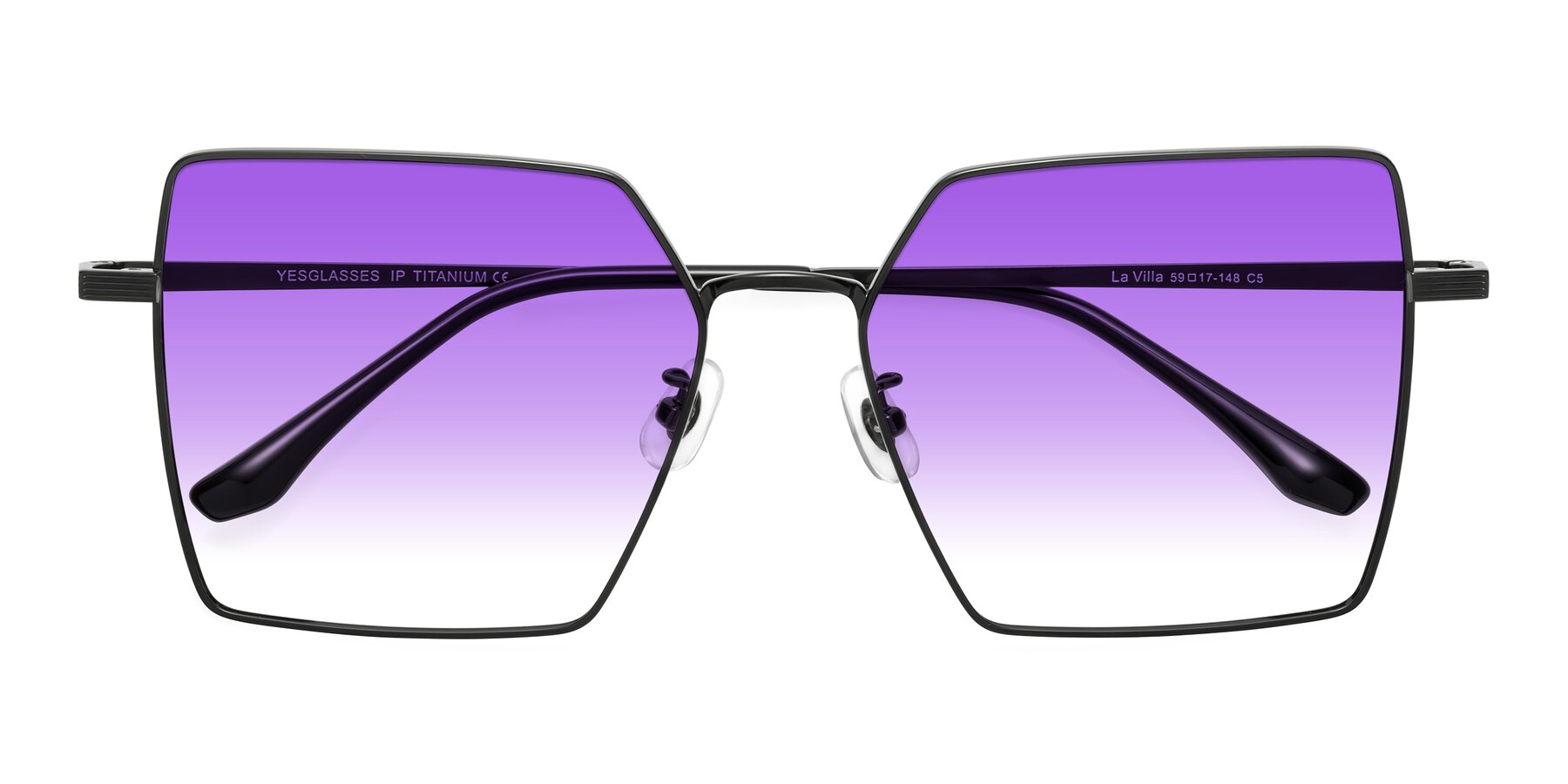 Folded Front of La Villa in Black with Purple Gradient Lenses