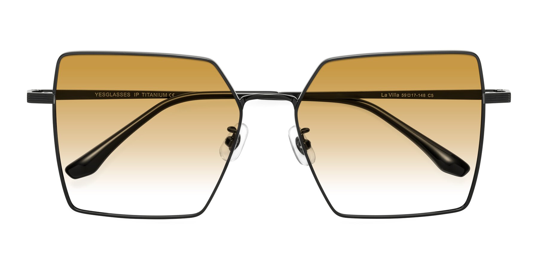 Folded Front of La Villa in Black with Champagne Gradient Lenses