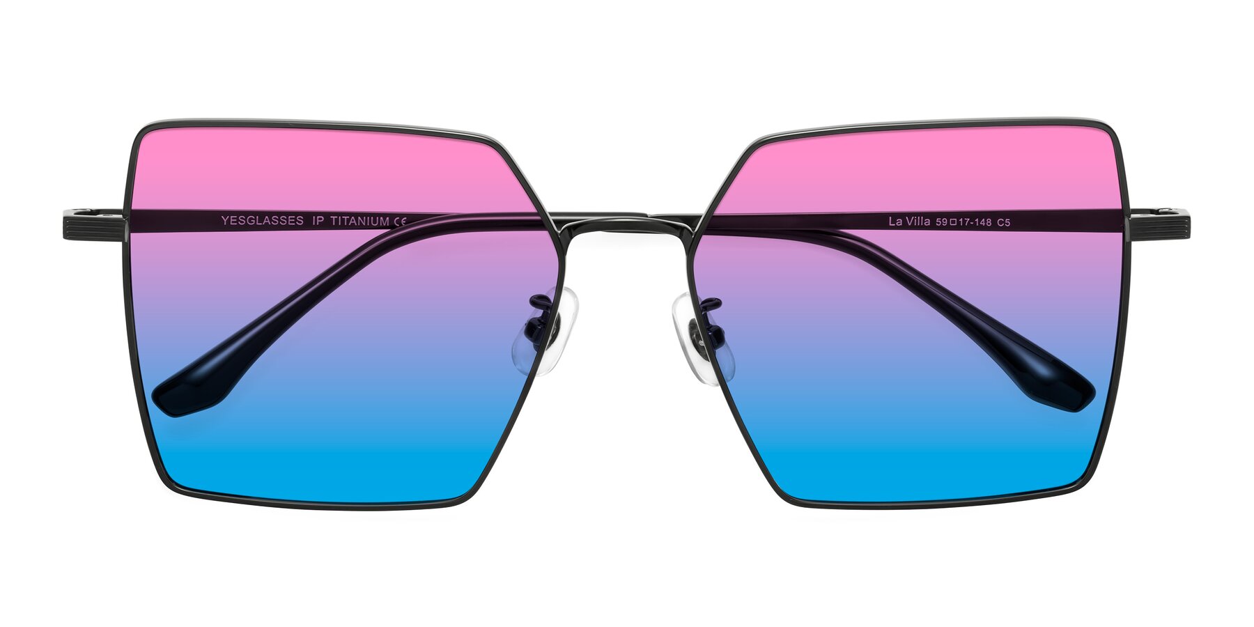 Folded Front of La Villa in Black with Pink / Blue Gradient Lenses