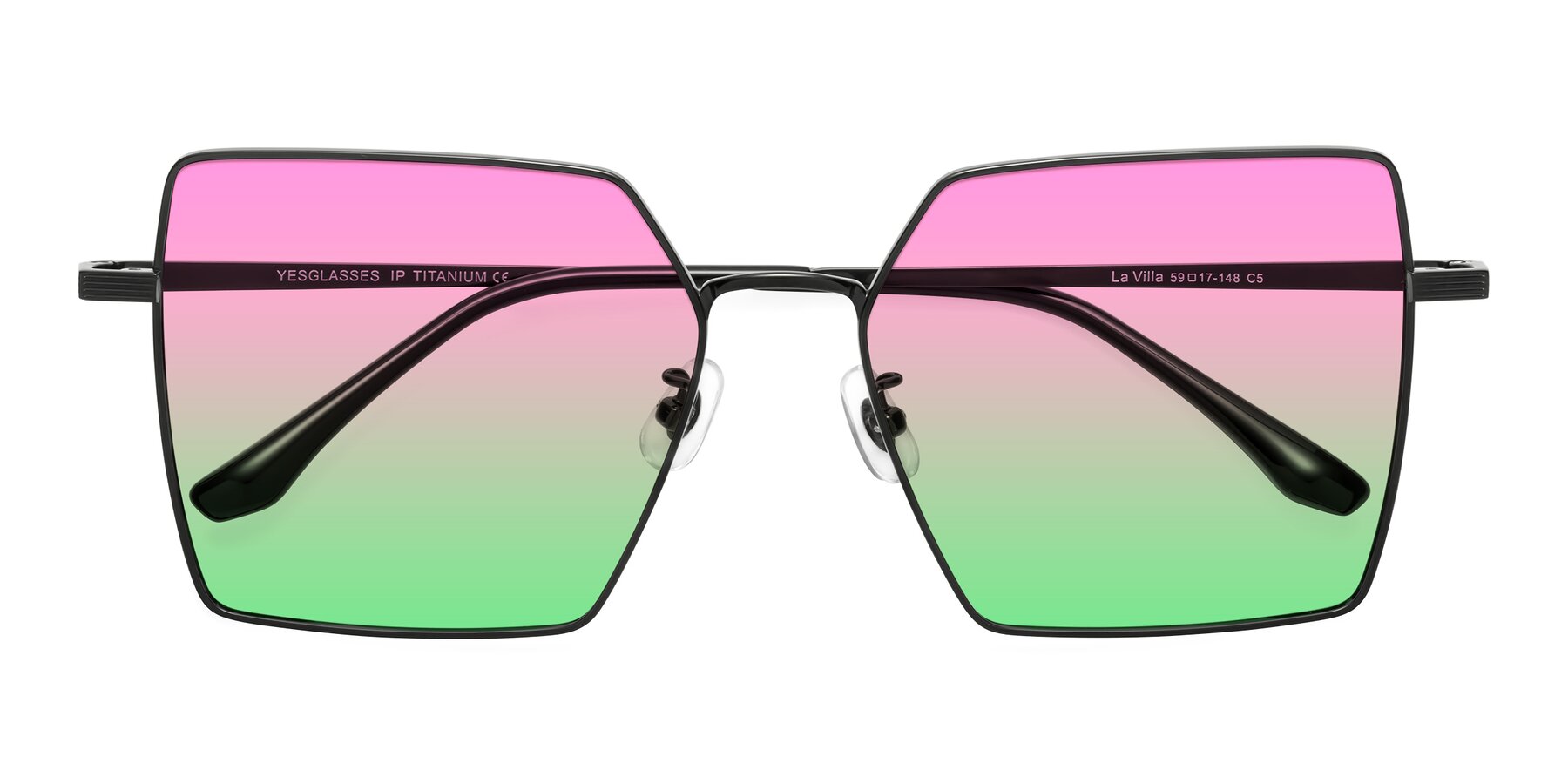 Folded Front of La Villa in Black with Pink / Green Gradient Lenses