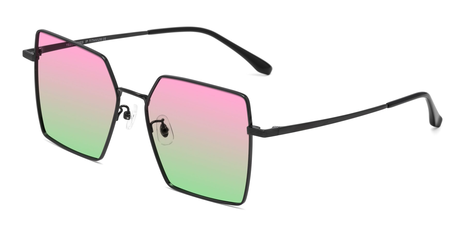 Angle of La Villa in Black with Pink / Green Gradient Lenses