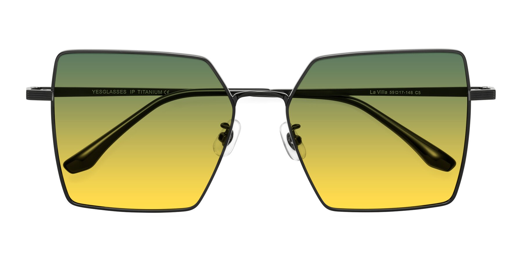 Folded Front of La Villa in Black with Green / Yellow Gradient Lenses