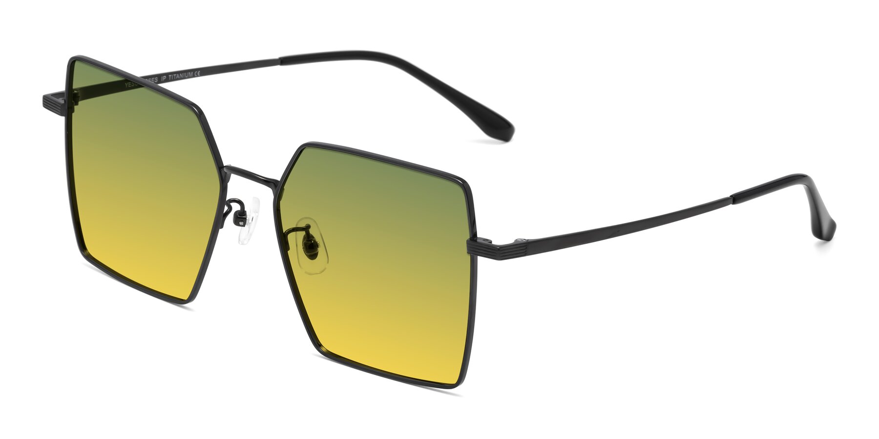 Angle of La Villa in Black with Green / Yellow Gradient Lenses