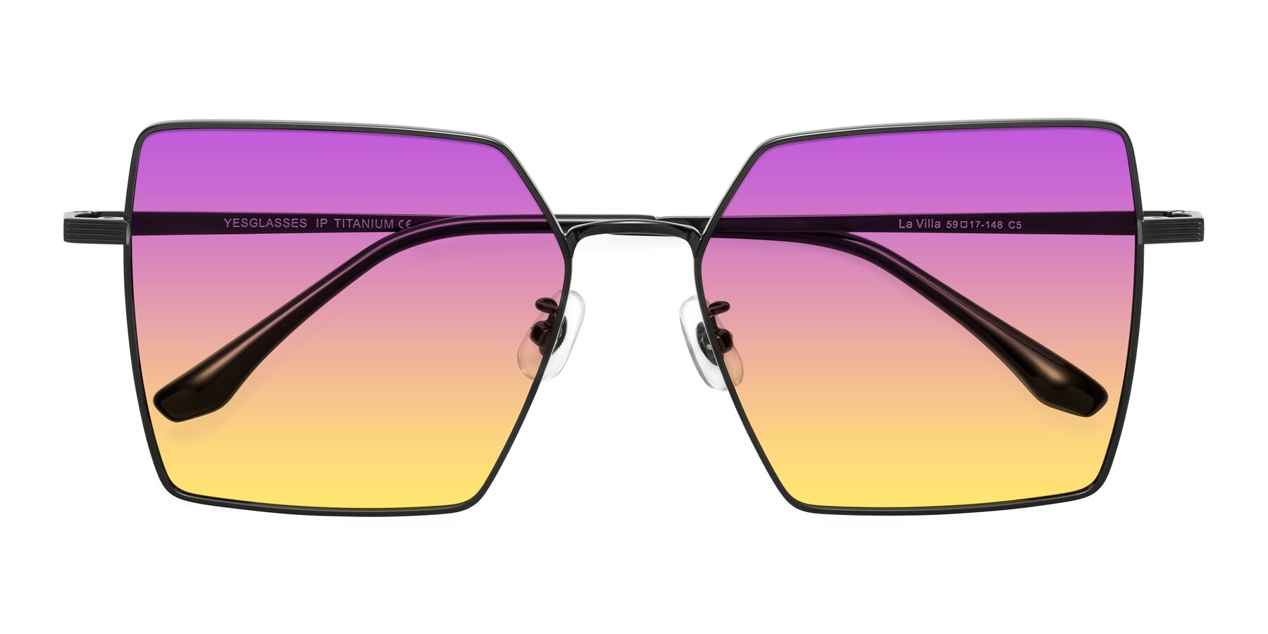 Folded Front of La Villa in Black with Purple / Yellow Gradient Lenses