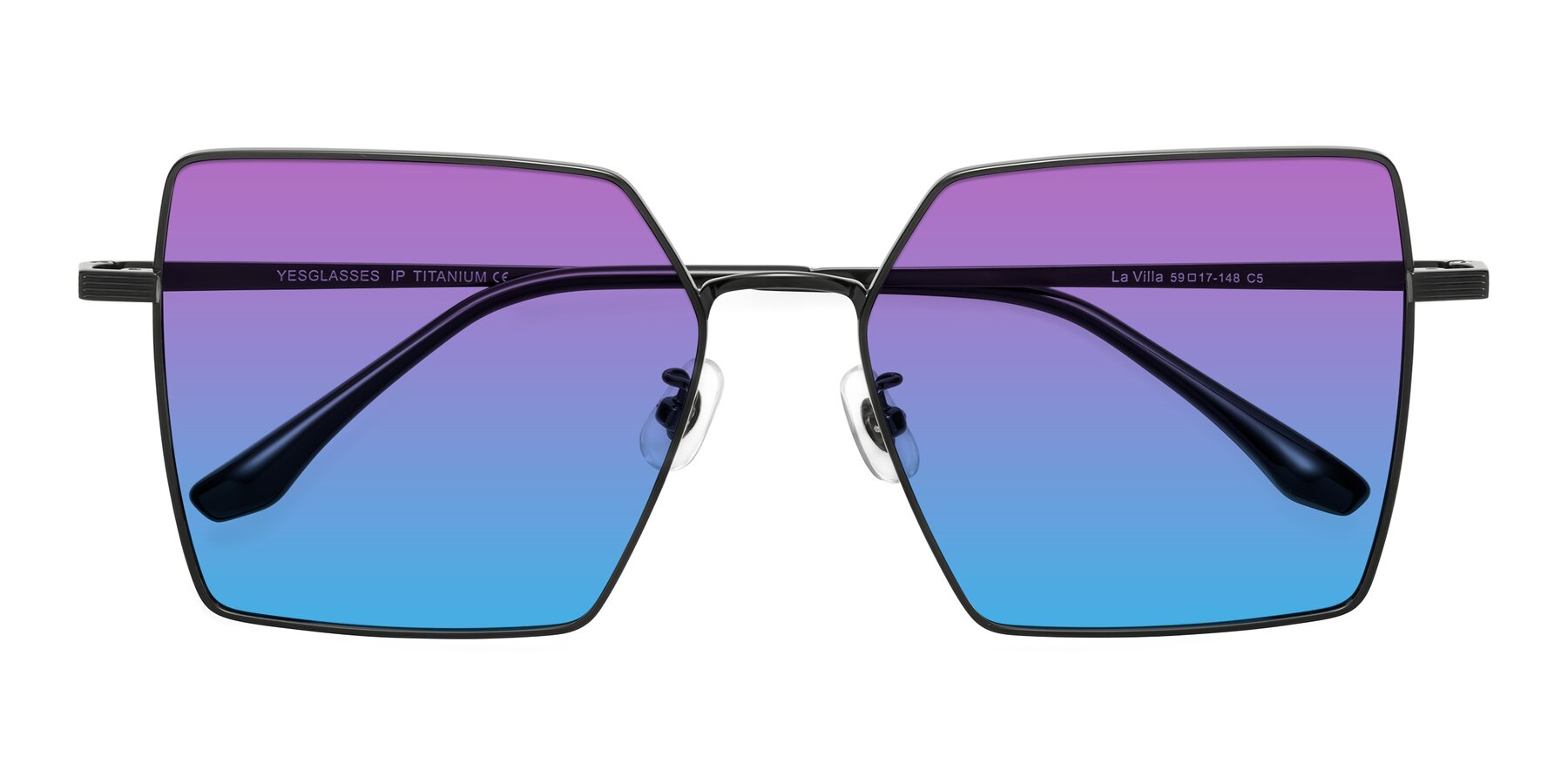 Folded Front of La Villa in Black with Purple / Blue Gradient Lenses