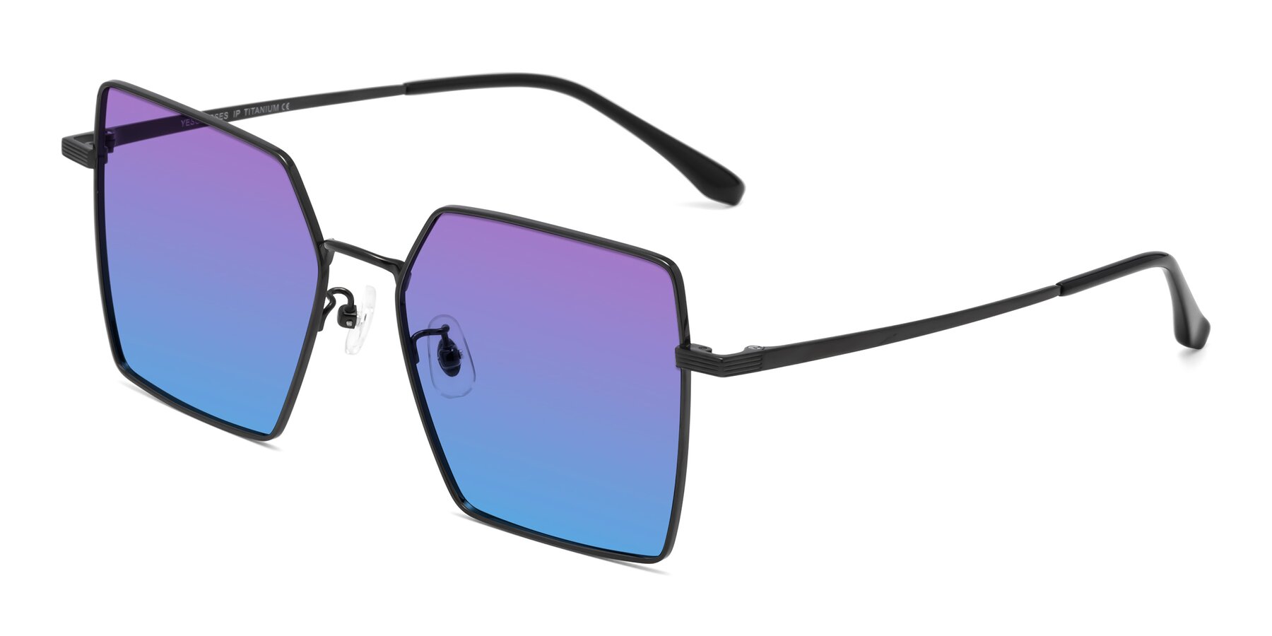 Angle of La Villa in Black with Purple / Blue Gradient Lenses