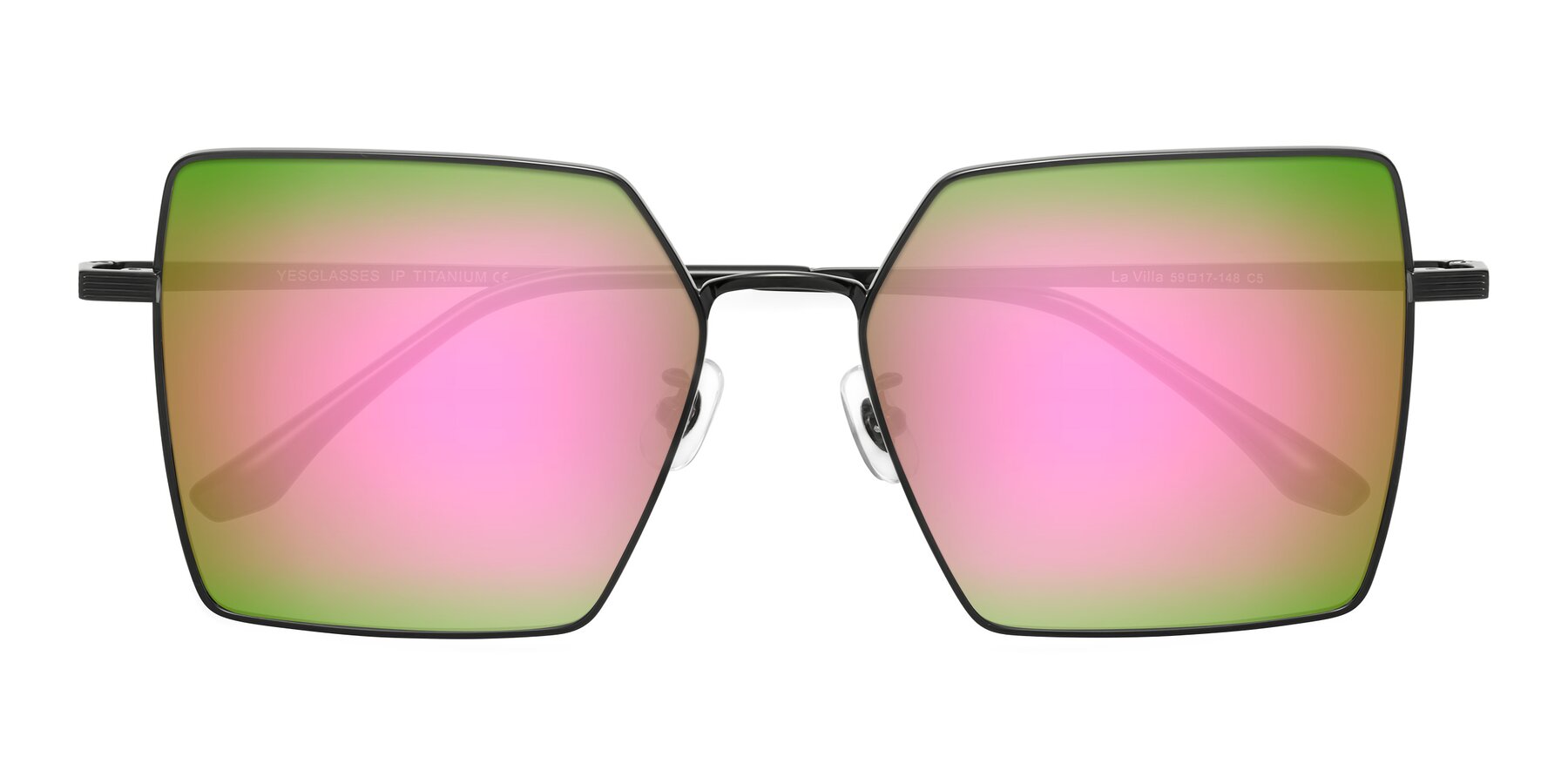 Folded Front of La Villa in Black with Pink Mirrored Lenses