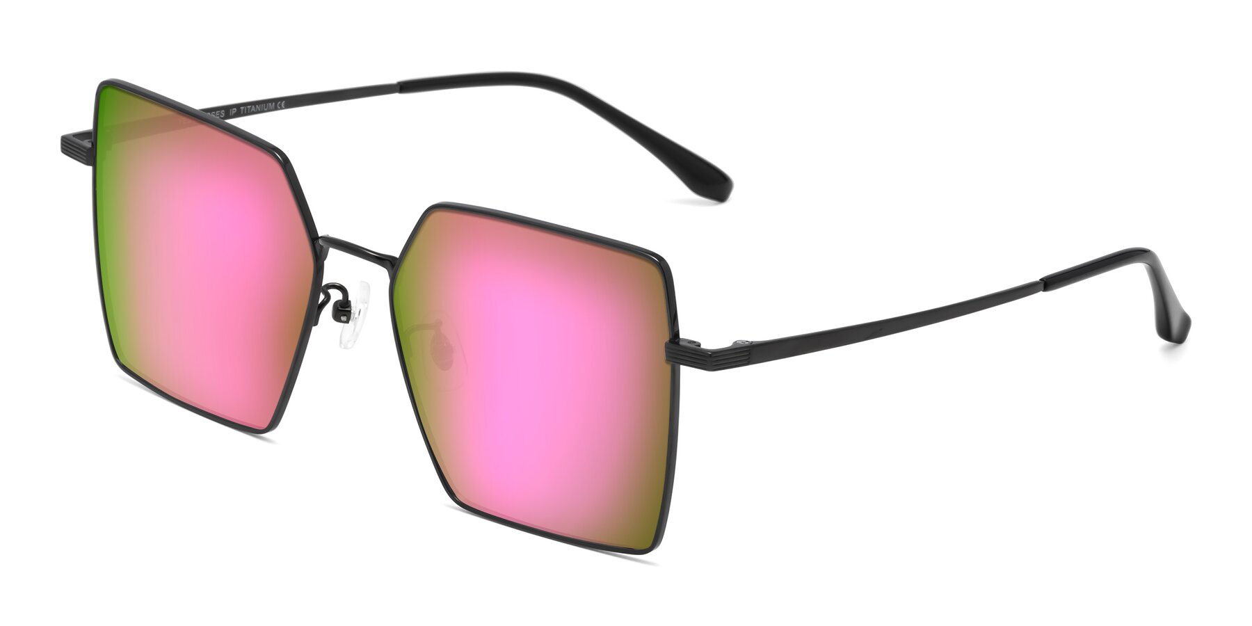 Angle of La Villa in Black with Pink Mirrored Lenses