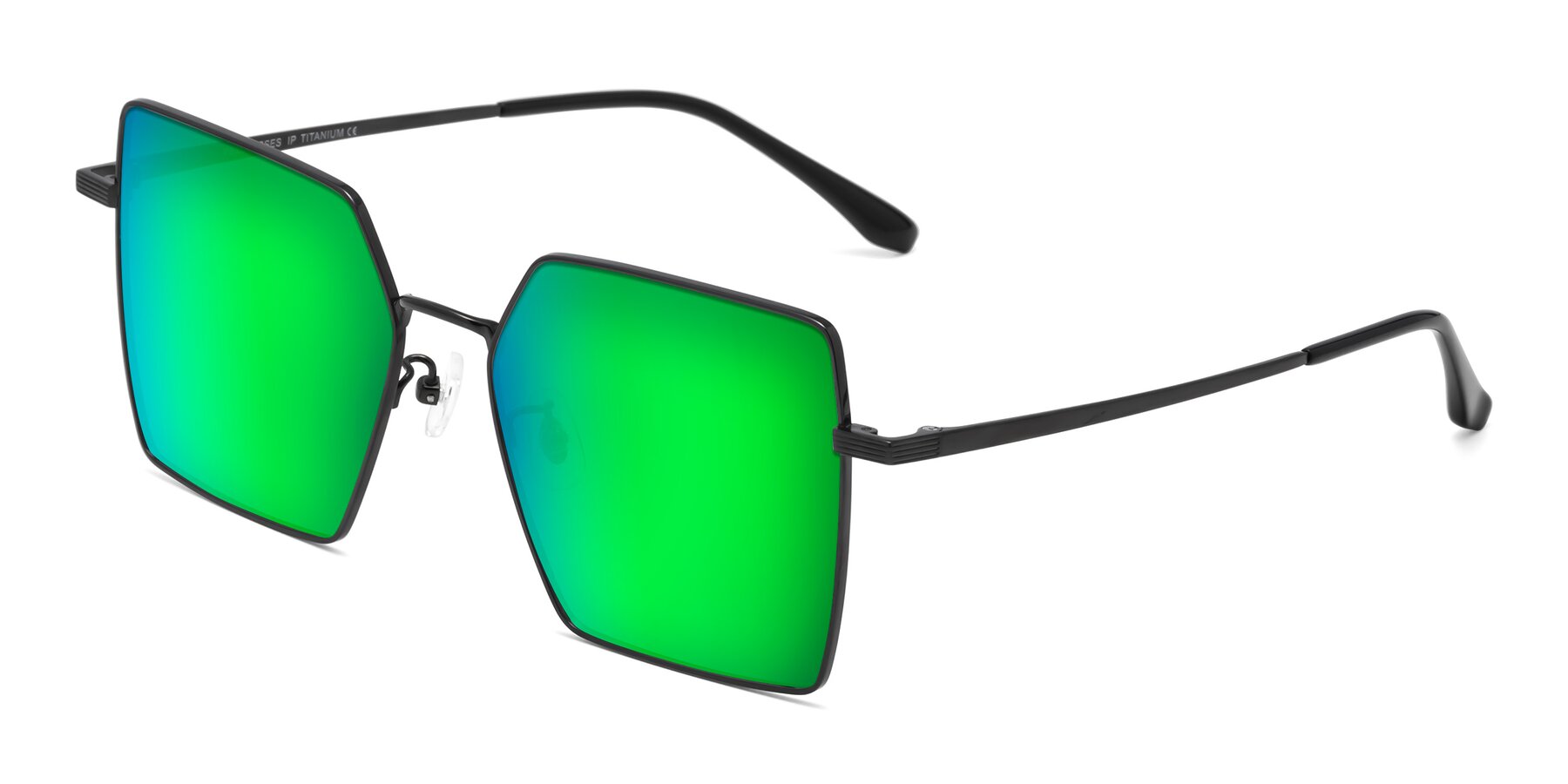 Angle of La Villa in Black with Green Mirrored Lenses