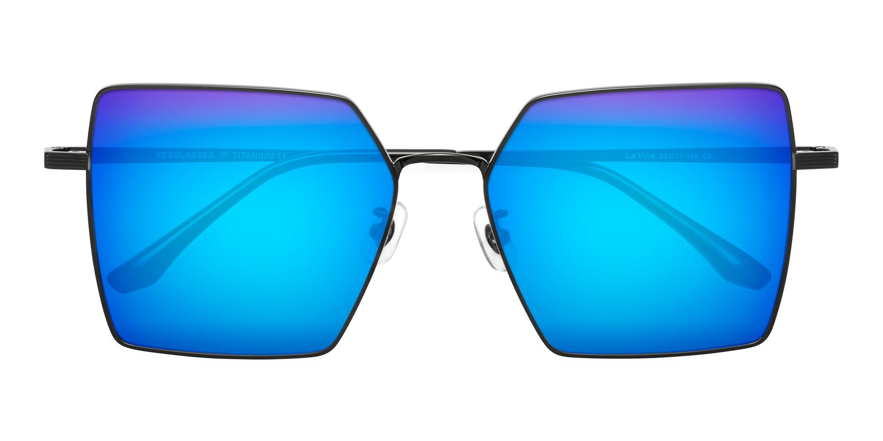 Folded Front of La Villa in Black with Blue Mirrored Lenses
