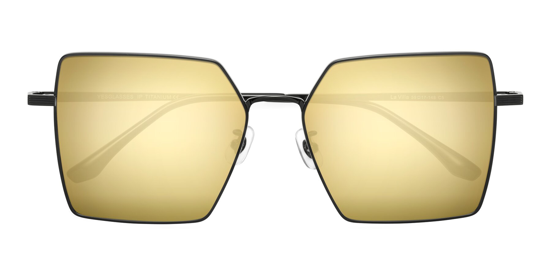 Folded Front of La Villa in Black with Gold Mirrored Lenses