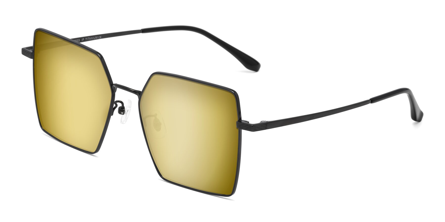 Angle of La Villa in Black with Gold Mirrored Lenses