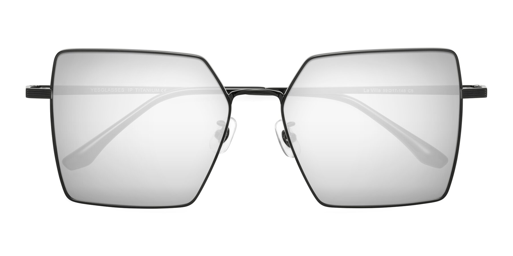 Folded Front of La Villa in Black with Silver Mirrored Lenses