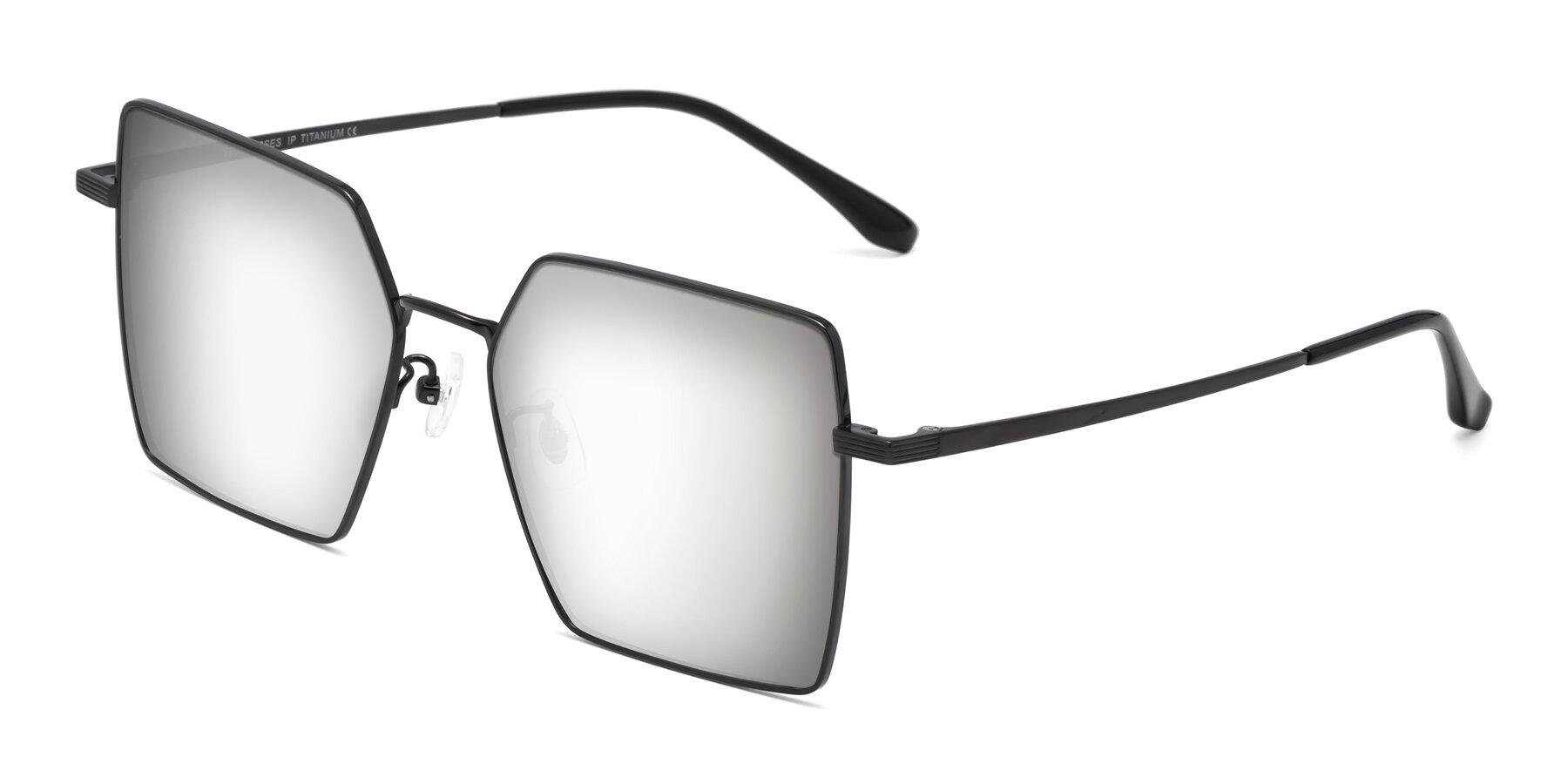 Angle of La Villa in Black with Silver Mirrored Lenses