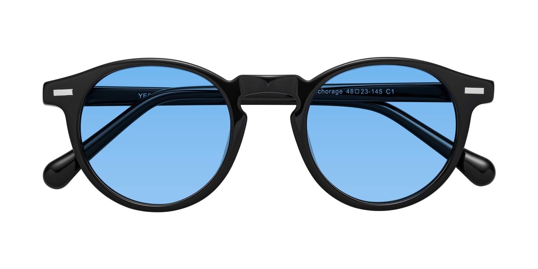Folded Front of Anchorage in Black with Medium Blue Tinted Lenses
