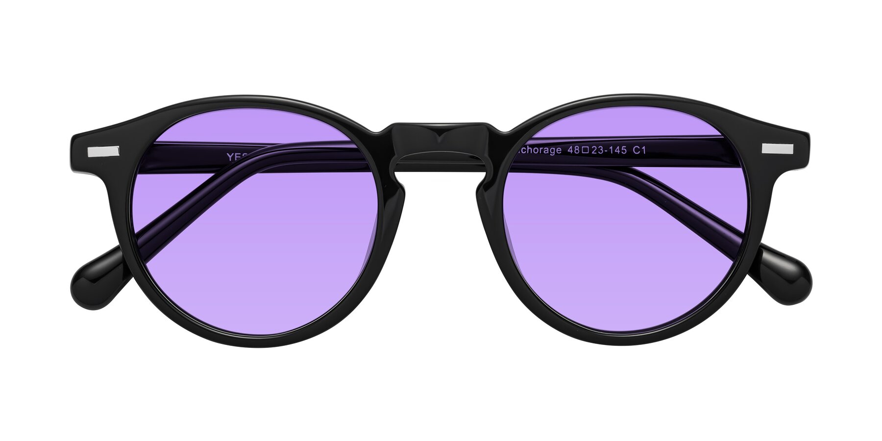Folded Front of Anchorage in Black with Medium Purple Tinted Lenses