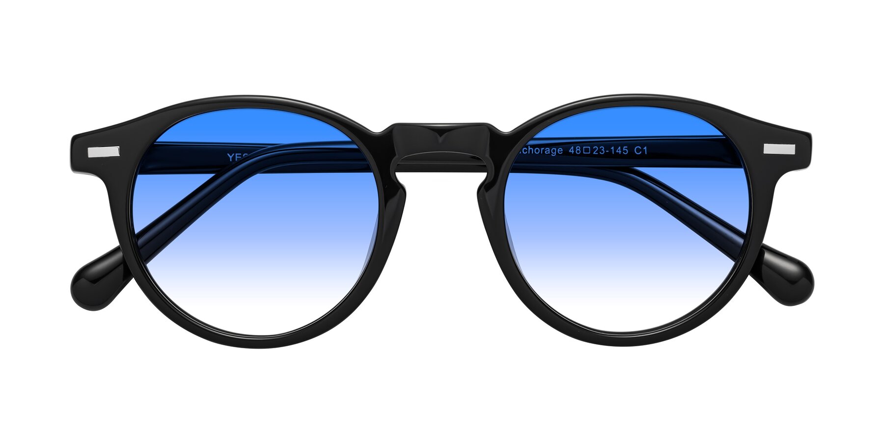 Folded Front of Anchorage in Black with Blue Gradient Lenses
