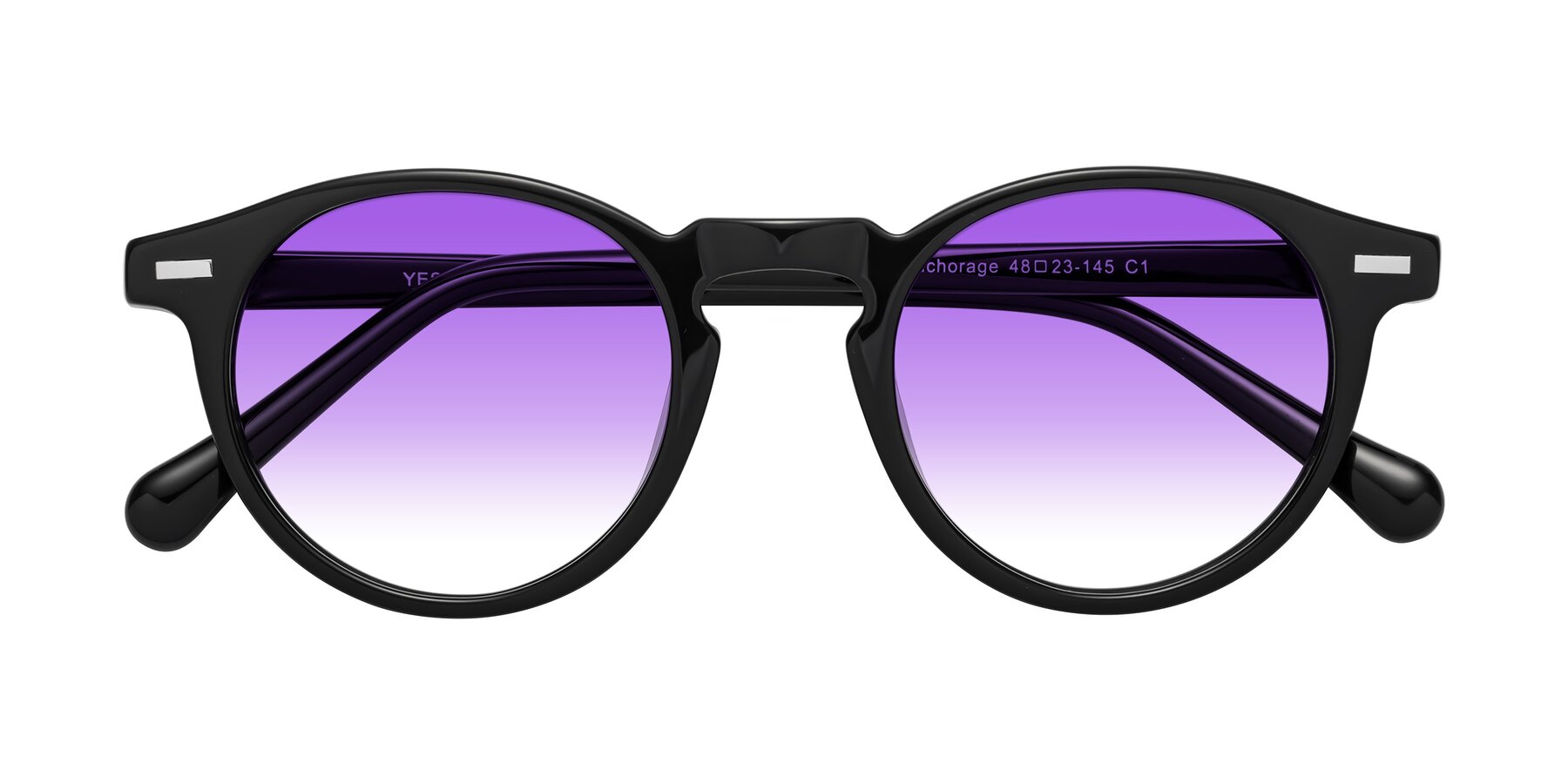 Folded Front of Anchorage in Black with Purple Gradient Lenses