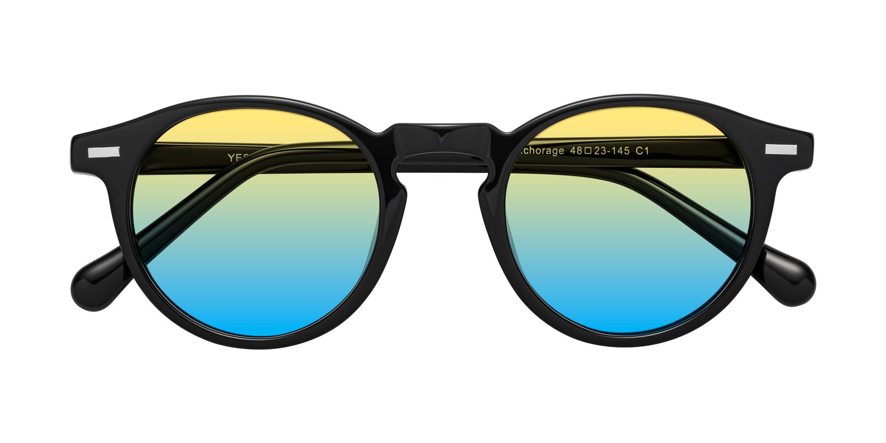 Folded Front of Anchorage in Black with Yellow / Blue Gradient Lenses