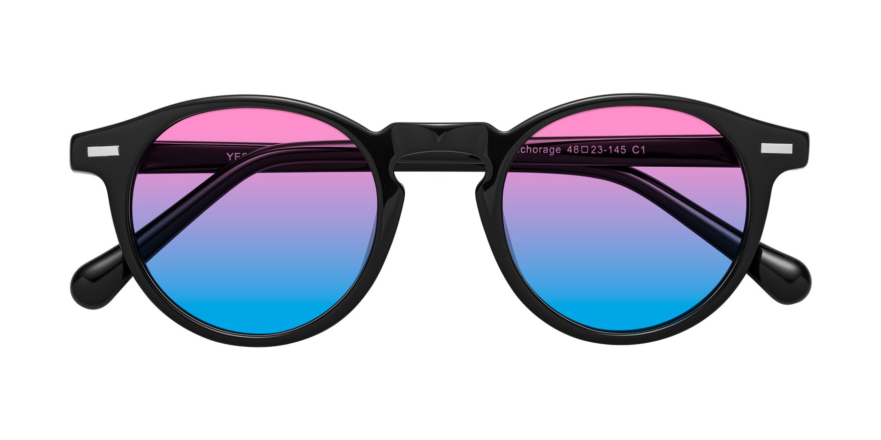 Folded Front of Anchorage in Black with Pink / Blue Gradient Lenses