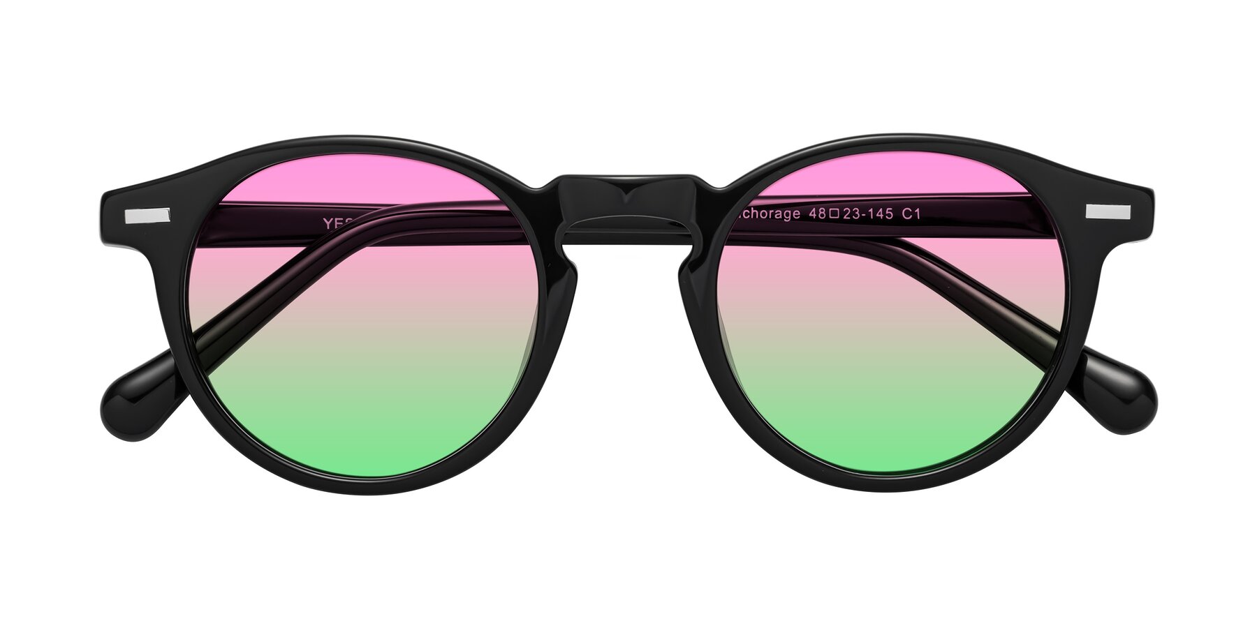 Folded Front of Anchorage in Black with Pink / Green Gradient Lenses