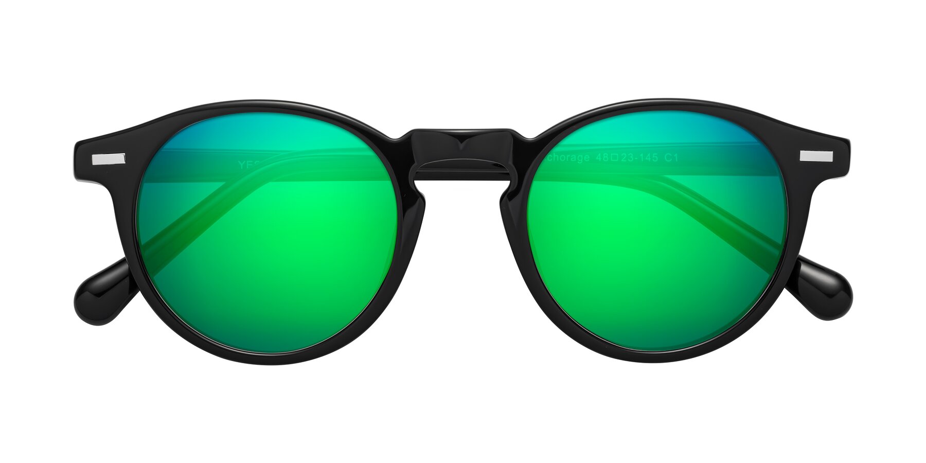 Folded Front of Anchorage in Black with Green Mirrored Lenses