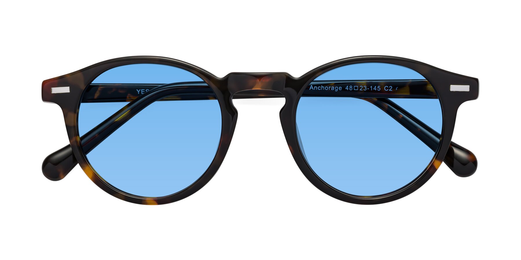 Folded Front of Anchorage in Tortoise with Medium Blue Tinted Lenses