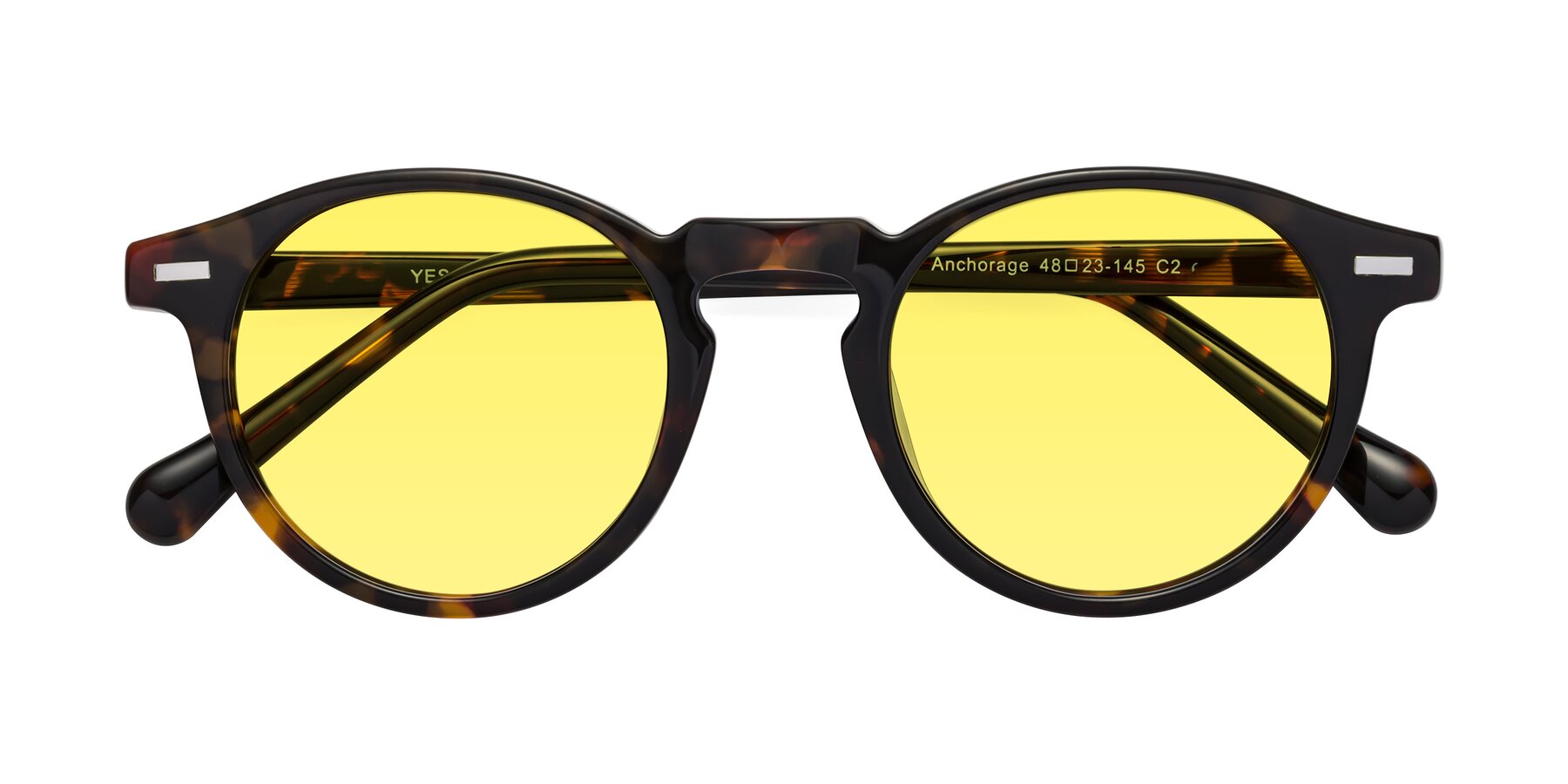 Folded Front of Anchorage in Tortoise with Medium Yellow Tinted Lenses
