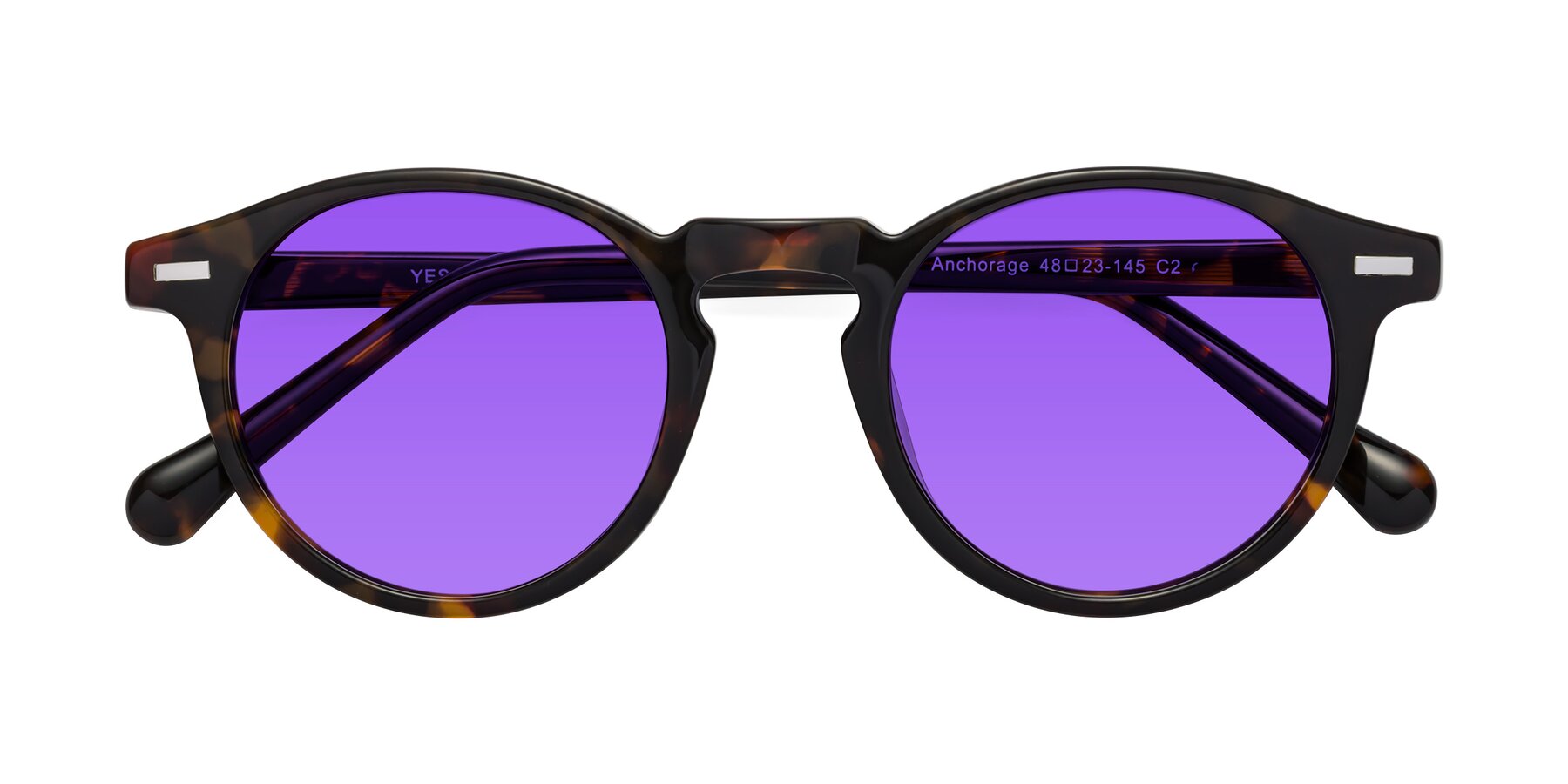 Folded Front of Anchorage in Tortoise with Purple Tinted Lenses