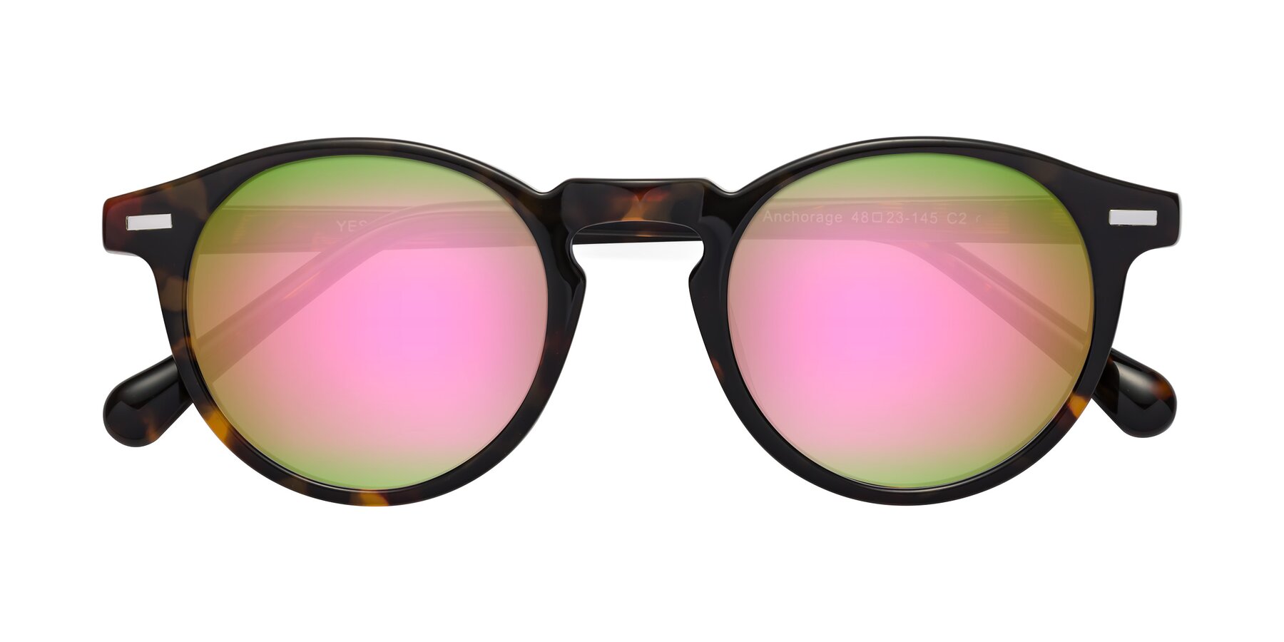 Folded Front of Anchorage in Tortoise with Pink Mirrored Lenses