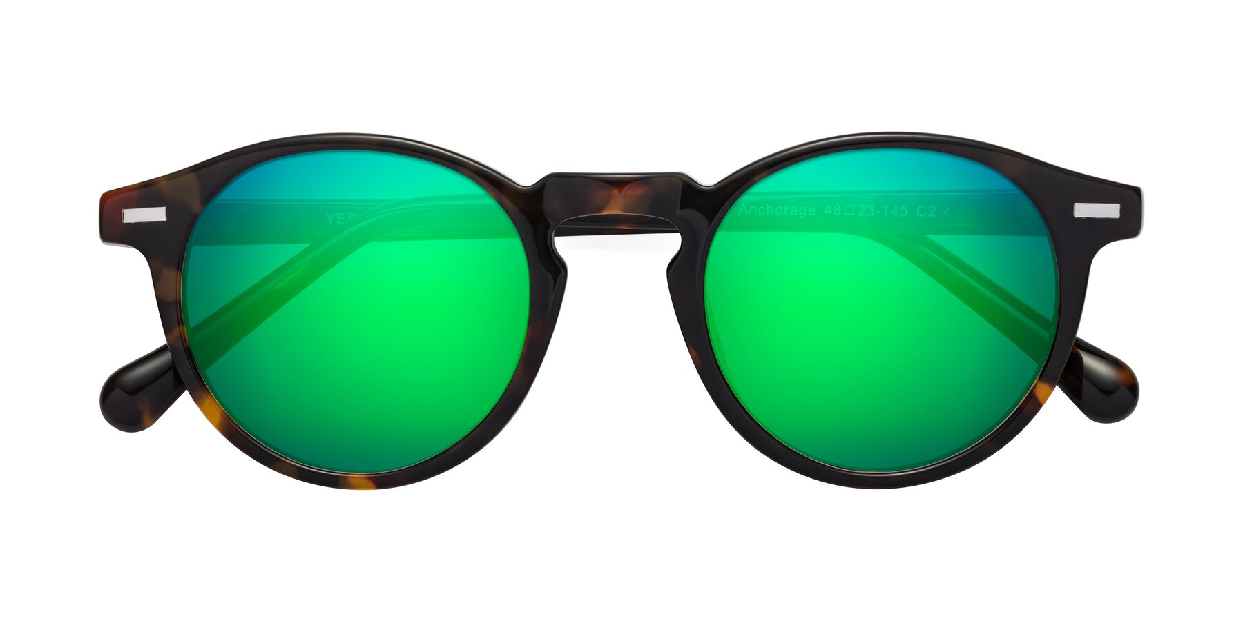 Folded Front of Anchorage in Tortoise with Green Mirrored Lenses