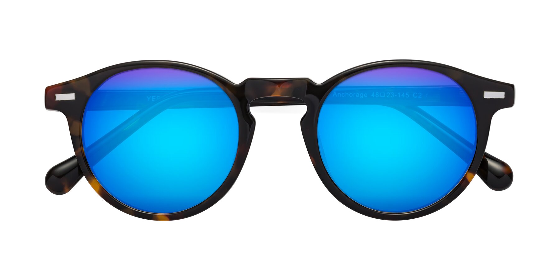 Folded Front of Anchorage in Tortoise with Blue Mirrored Lenses