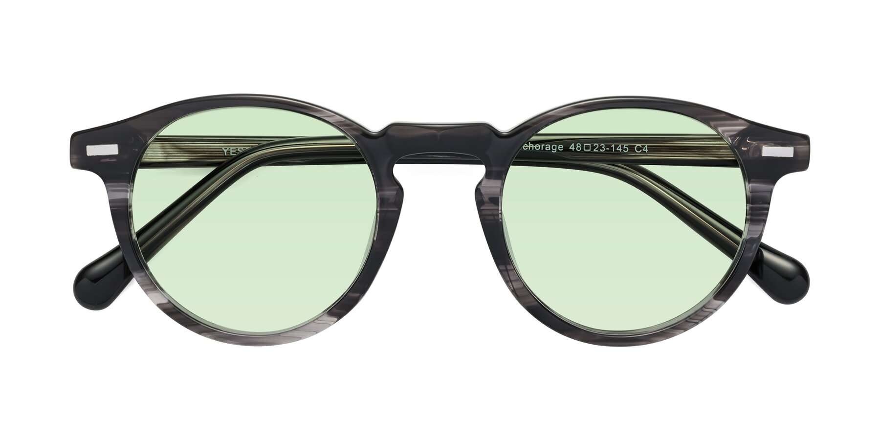 Folded Front of Anchorage in Striped Gray with Light Green Tinted Lenses