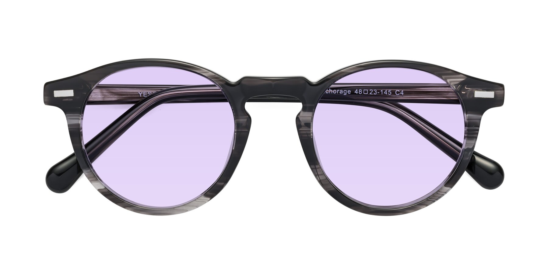 Folded Front of Anchorage in Striped Gray with Light Purple Tinted Lenses