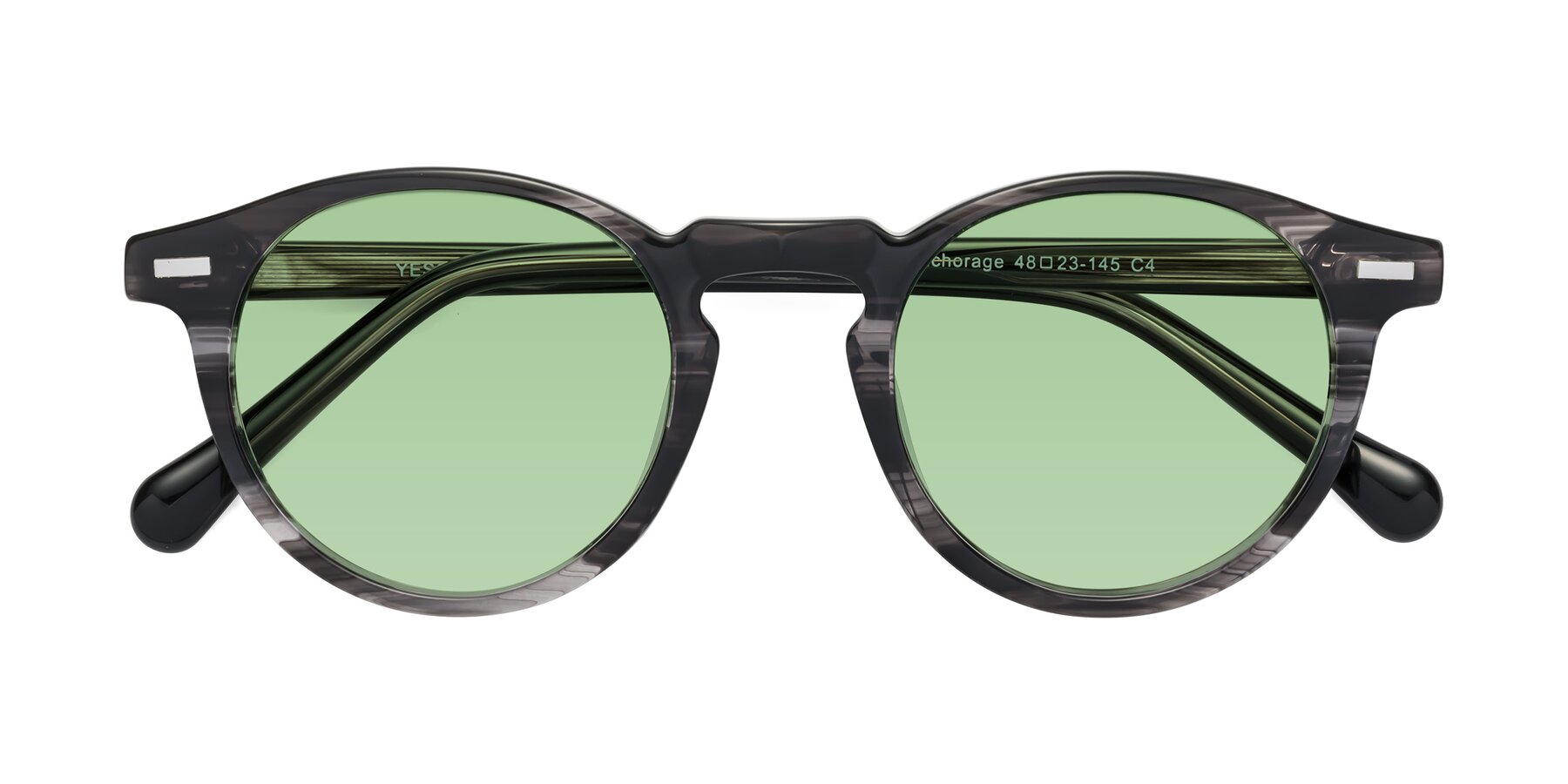 Folded Front of Anchorage in Striped Gray with Medium Green Tinted Lenses