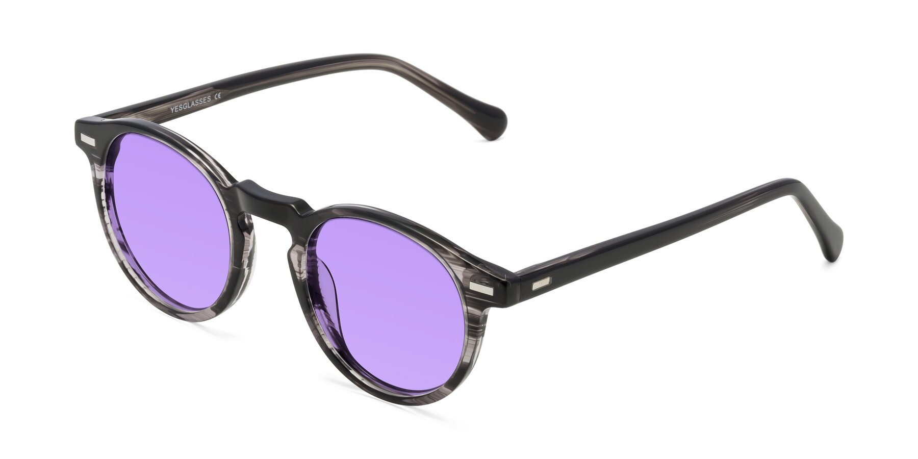 Angle of Anchorage in Striped Gray with Medium Purple Tinted Lenses