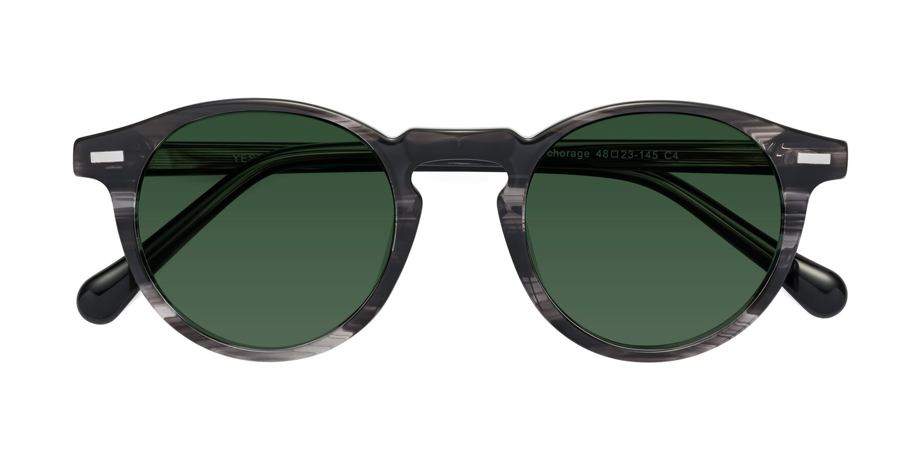 Folded Front of Anchorage in Striped Gray with Green Tinted Lenses