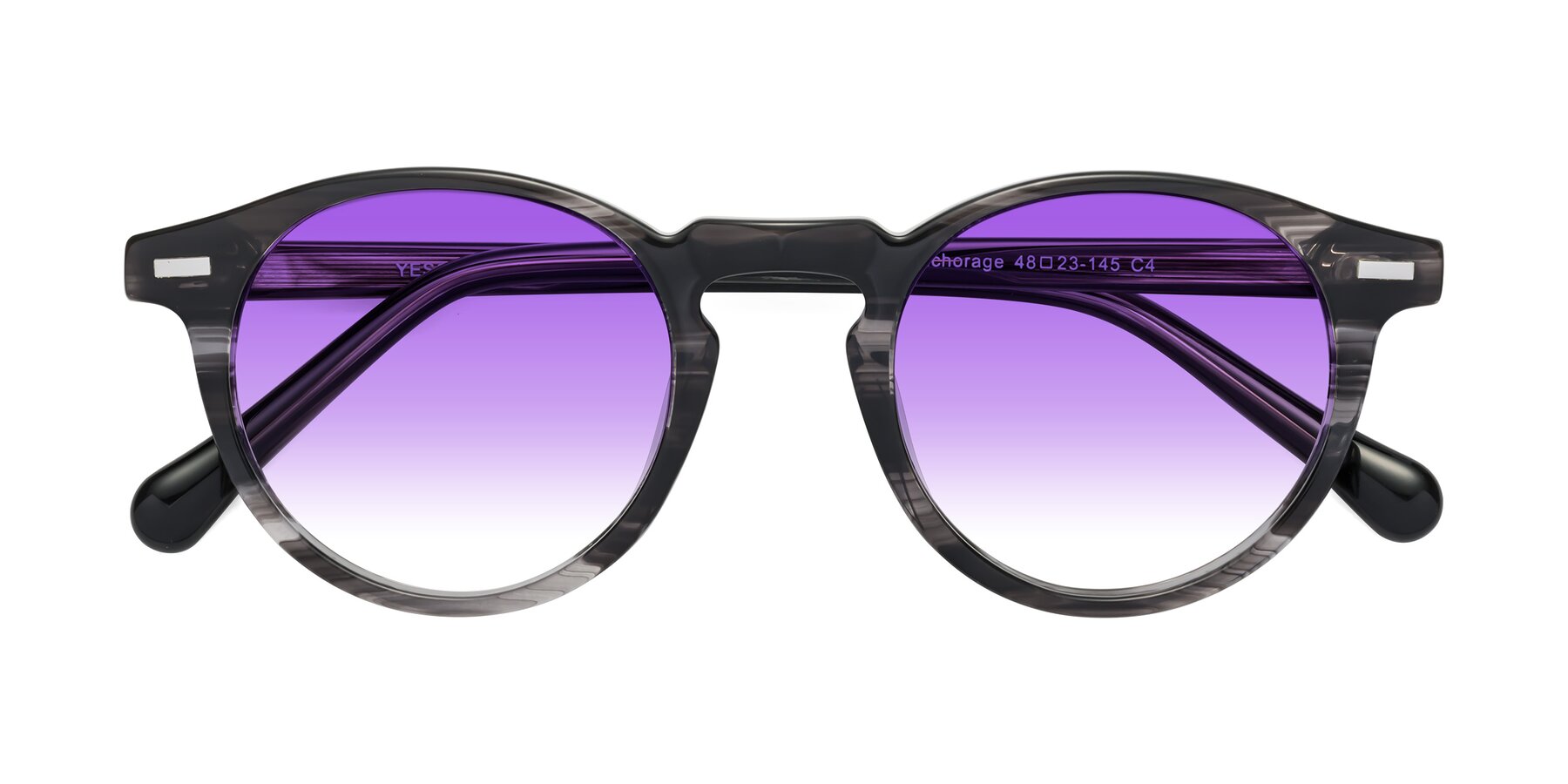 Folded Front of Anchorage in Striped Gray with Purple Gradient Lenses