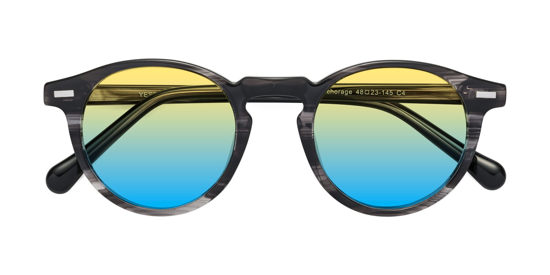 Folded Front of Anchorage in Striped Gray with Yellow / Blue Gradient Lenses