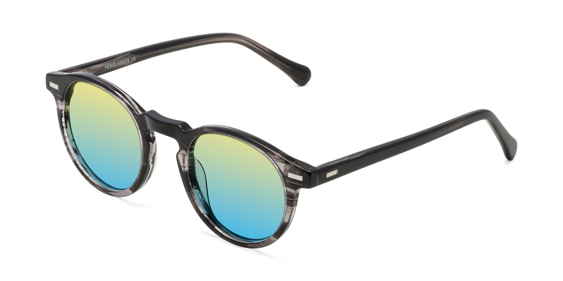 Angle of Anchorage in Striped Gray with Yellow / Blue Gradient Lenses