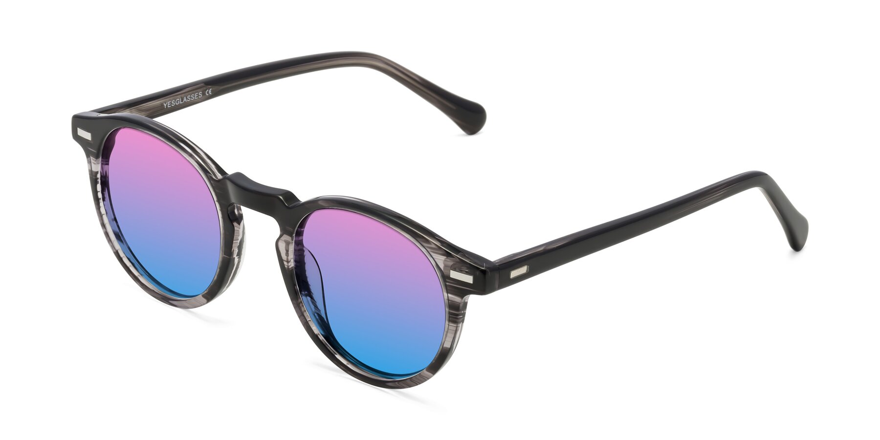 Angle of Anchorage in Striped Gray with Pink / Blue Gradient Lenses
