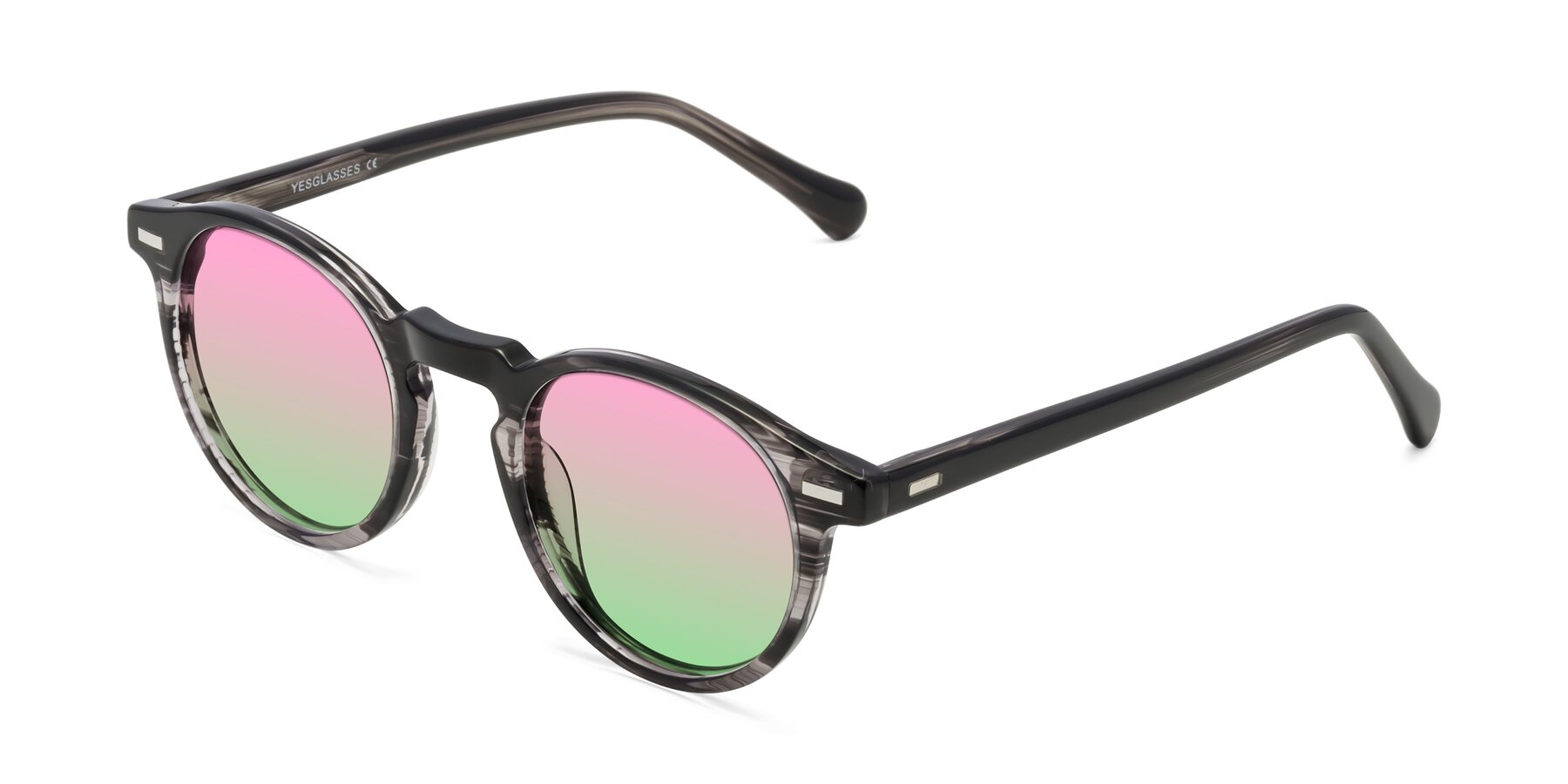 Angle of Anchorage in Striped Gray with Pink / Green Gradient Lenses