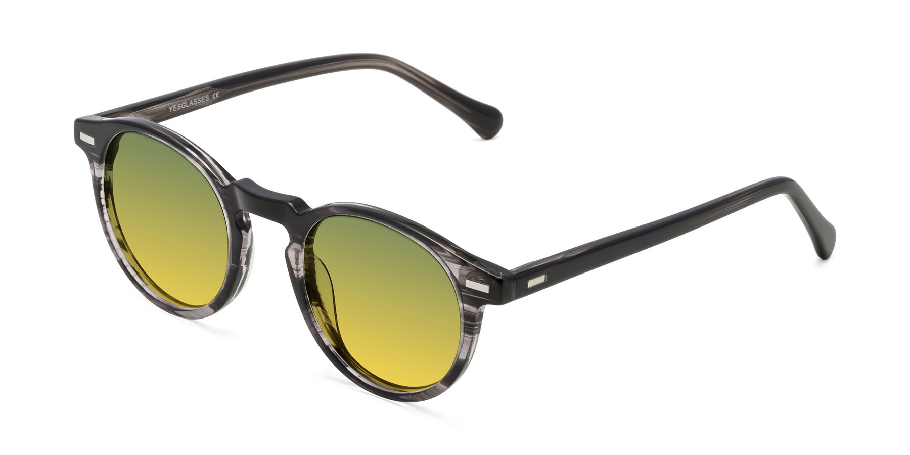 Angle of Anchorage in Striped Gray with Green / Yellow Gradient Lenses