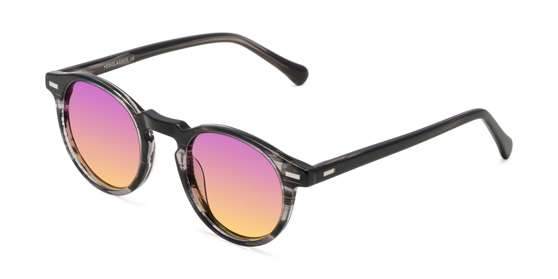 Angle of Anchorage in Striped Gray with Purple / Yellow Gradient Lenses