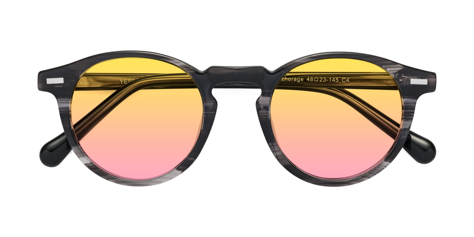 Folded Front of Anchorage in Striped Gray with Yellow / Pink Gradient Lenses