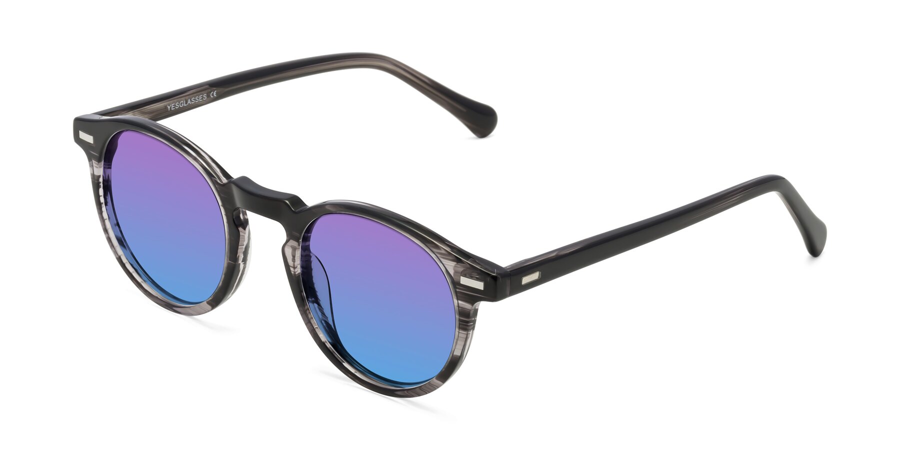 Angle of Anchorage in Striped Gray with Purple / Blue Gradient Lenses
